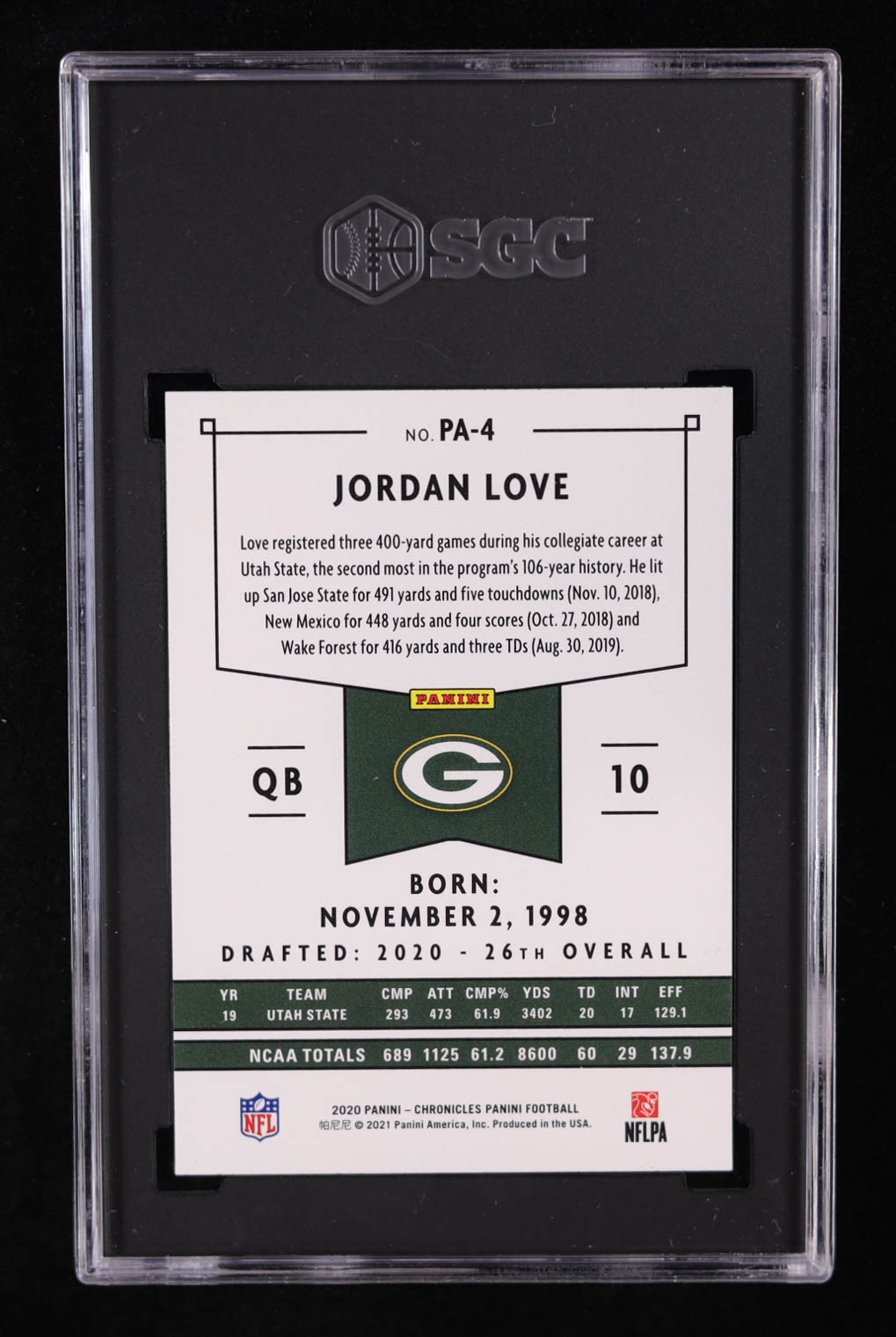 Jordan Love 2020 Panini #4 RC (SGC 10) at PristineAuction.com Jordan Love 2020 Panini #4 RC (SGC 10) at PristineAuction.com