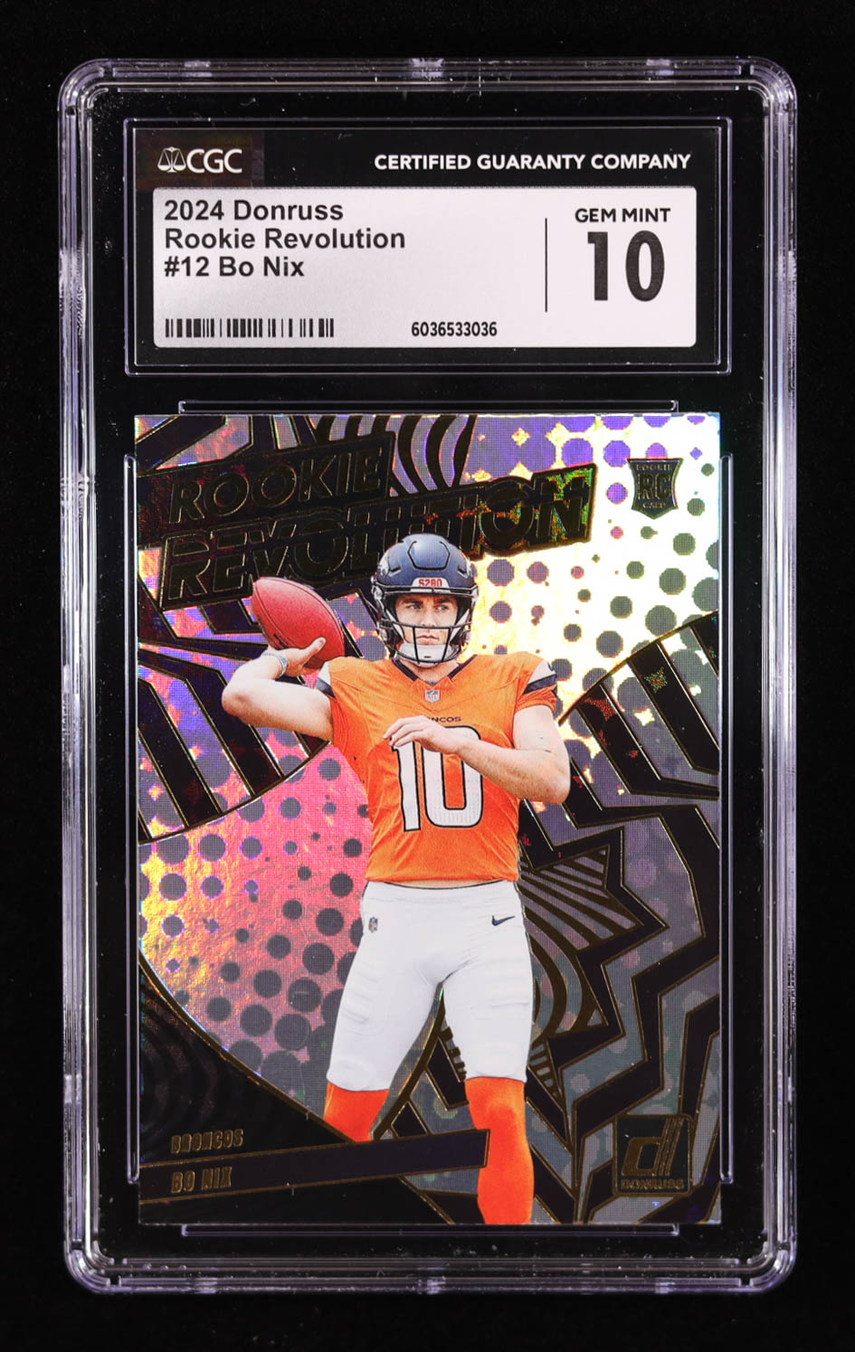 Bo Nix 2024 Donruss Rookie Revolution #12 RC (CGC 10) at PristineAuction.com Bo Nix 2024 Donruss Rookie Revolution #12 RC (CGC 10) at PristineAuction.com