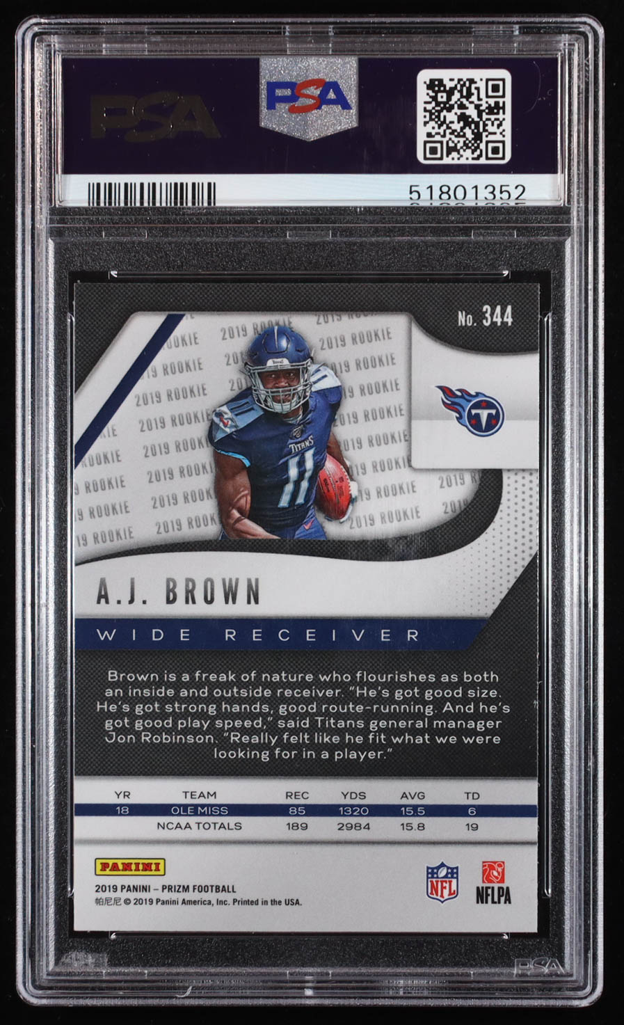 A.J. Brown 2019 Panini Prizm #344 RC (PSA 10) at PristineAuction.com A.J. Brown 2019 Panini Prizm #344 RC (PSA 10) at PristineAuction.com