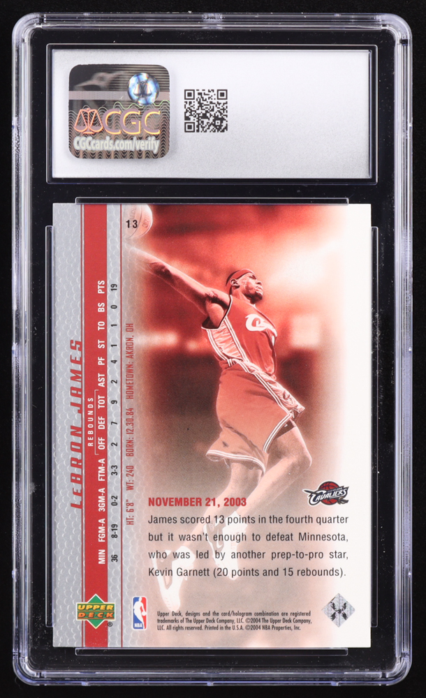 LeBron James 2003-04 Upper Deck Phenomenal Beginning LeBron James #13 RC (CGC 10) at PristineAuction.com LeBron James 2003-04 Upper Deck Phenomenal Beginning LeBron James #13 RC (CGC 10) at PristineAuction.com