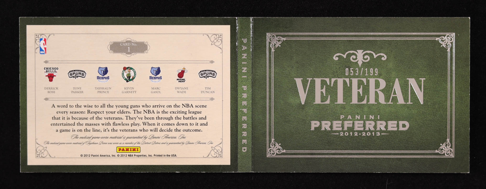 2012-13 Panini Preferred Veteran Memorabilia #1 #053/199 Tayshaun Prince / Tim Duncan / Tony Parker / Marc Gasol / Kevin Garnett / Dwyane Wade / Derrick Rose at PristineAuction.com 2012-13 Panini Preferred Veteran Memorabilia #1 #053/199 Tayshaun Prince / Tim Duncan / Tony Parker / Marc Gasol / Kevin Garnett / Dwyane Wade / Derrick Rose at PristineAuction.com