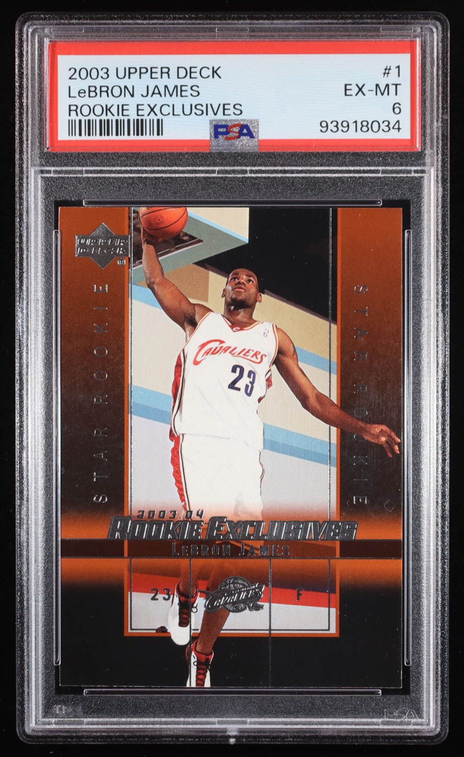 LeBron James 2003-04 Upper Deck Rookie Exclusives #1 RC (PSA 6) at PristineAuction.com LeBron James 2003-04 Upper Deck Rookie Exclusives #1 RC (PSA 6) at PristineAuction.com