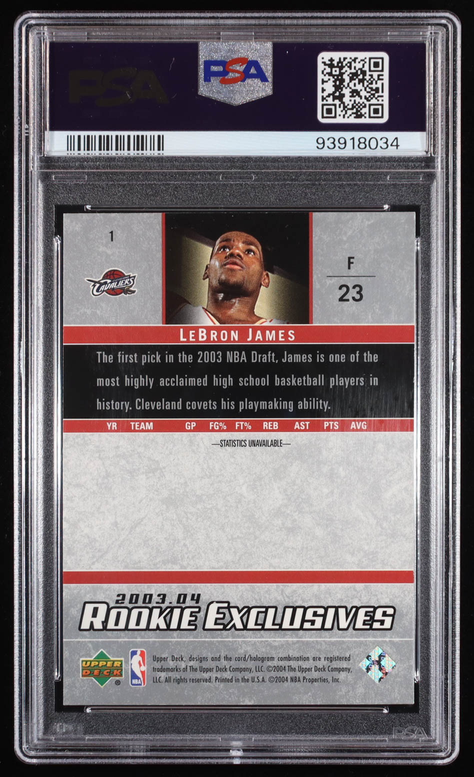 LeBron James 2003-04 Upper Deck Rookie Exclusives #1 RC (PSA 6) at PristineAuction.com LeBron James 2003-04 Upper Deck Rookie Exclusives #1 RC (PSA 6) at PristineAuction.com