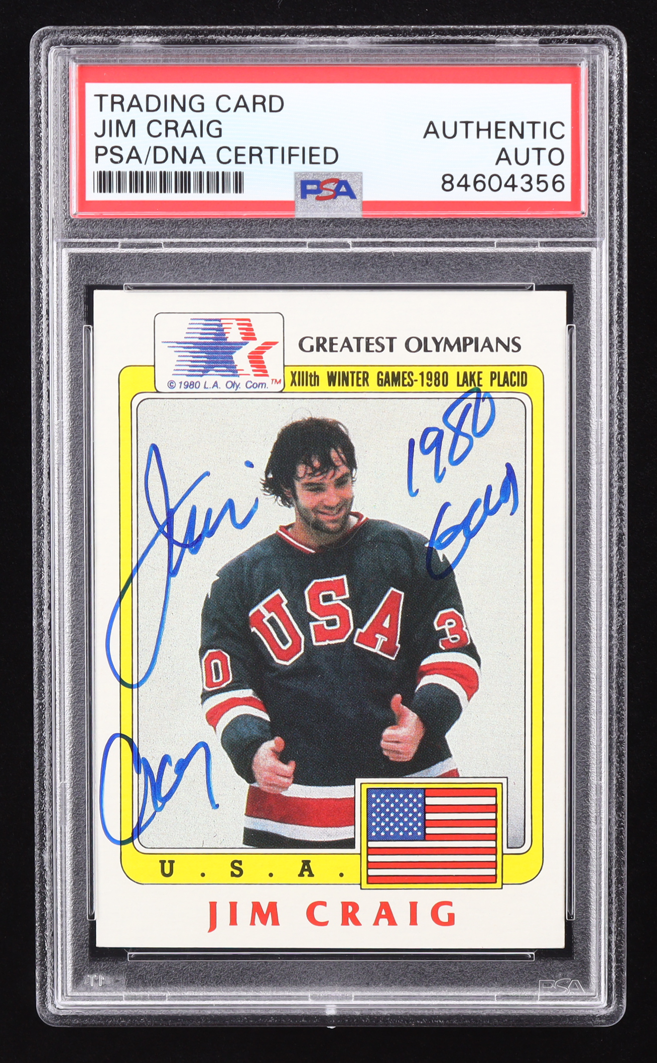 Jim Craig Signed 1983 Topps History's Greatest Olympians #33 Inscribed "1980 Gold" (PSA | Auto Grade PSA Authentic) at PristineAuction.com Jim Craig Signed 1983 Topps History's Greatest Olympians #33 Inscribed "1980 Gold" (PSA | Auto Grade PSA Authentic) at PristineAuction.com