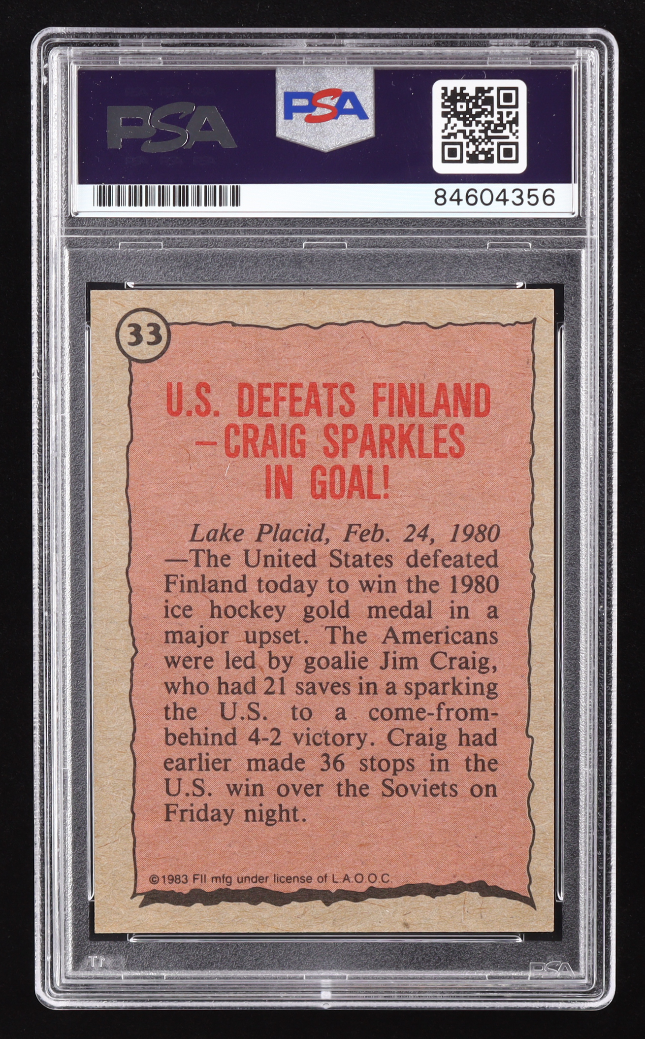 Jim Craig Signed 1983 Topps History's Greatest Olympians #33 Inscribed "1980 Gold" (PSA | Auto Grade PSA Authentic) at PristineAuction.com Jim Craig Signed 1983 Topps History's Greatest Olympians #33 Inscribed "1980 Gold" (PSA | Auto Grade PSA Authentic) at PristineAuction.com