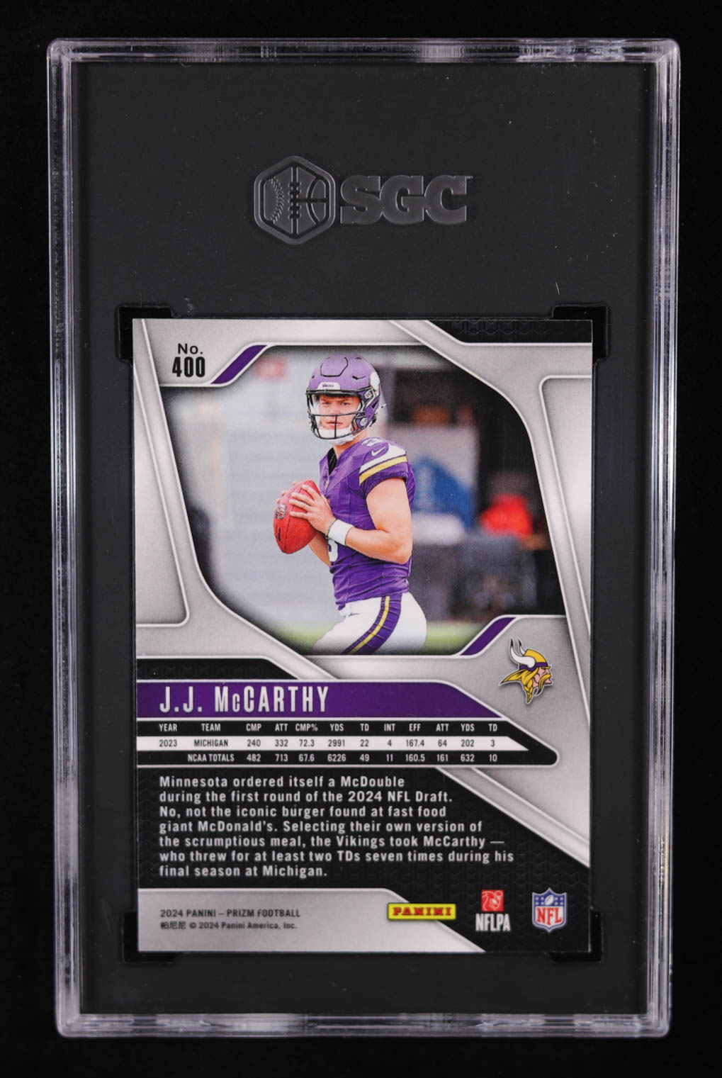 JJ McCarthy 2024 Panini Prizm #400 RC (SGC 9.5) at PristineAuction.com JJ McCarthy 2024 Panini Prizm #400 RC (SGC 9.5) at PristineAuction.com