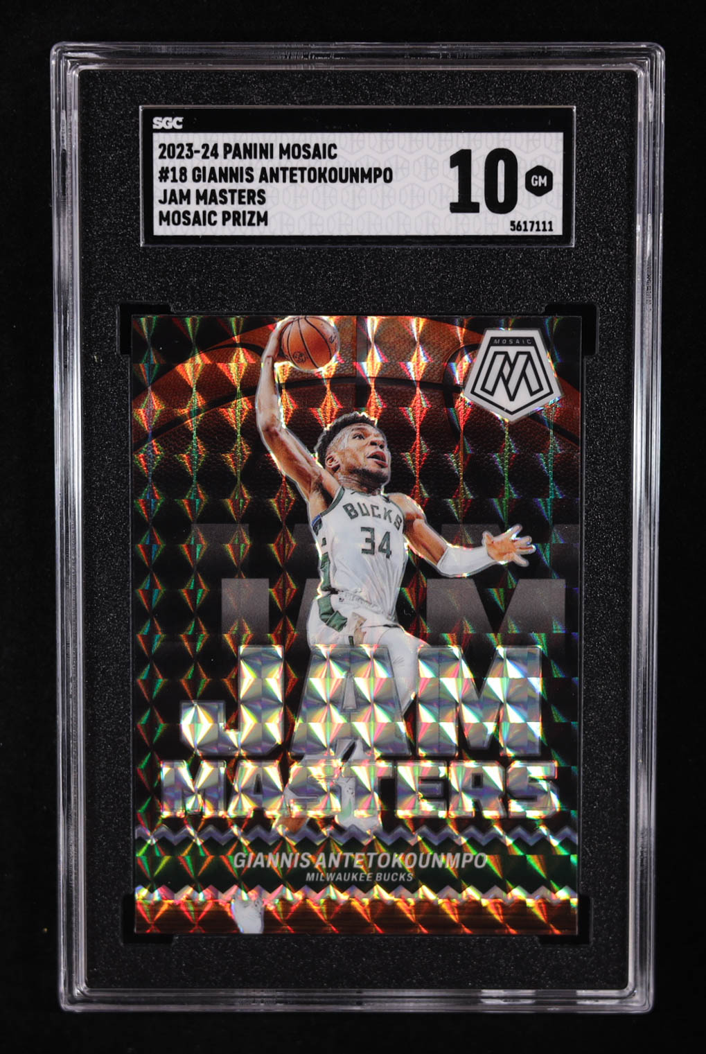Giannis Antetokounmpo 2023-24 Panini Mosaic Jam Masters Mosaic #18 (SGC 10) at PristineAuction.com Giannis Antetokounmpo 2023-24 Panini Mosaic Jam Masters Mosaic #18 (SGC 10) at PristineAuction.com