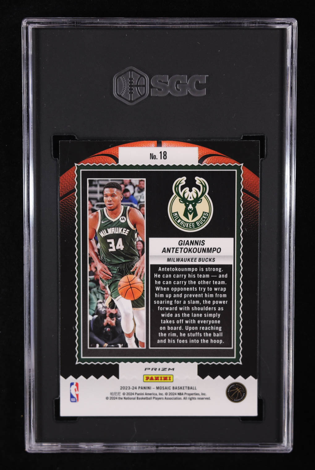 Giannis Antetokounmpo 2023-24 Panini Mosaic Jam Masters Mosaic #18 (SGC 10) at PristineAuction.com Giannis Antetokounmpo 2023-24 Panini Mosaic Jam Masters Mosaic #18 (SGC 10) at PristineAuction.com