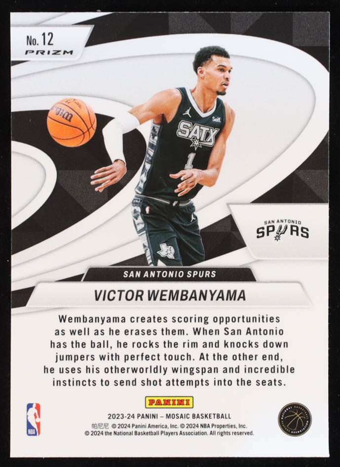 Victor Wembanyama 2023-24 Panini Mosaic Give and Go Mosaic Green #12 RC at PristineAuction.com Victor Wembanyama 2023-24 Panini Mosaic Give and Go Mosaic Green #12 RC at PristineAuction.com