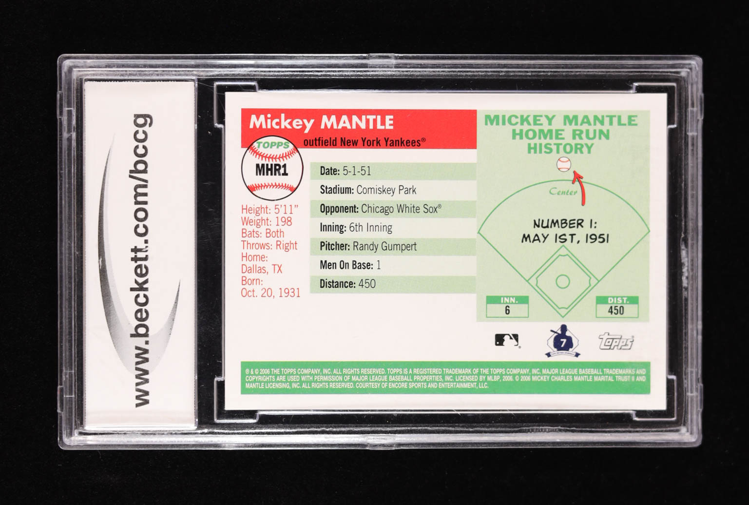 Mickey Mantle 2006 Topps Mantle Home Run History #1 (BCCG 10) at PristineAuction.com Mickey Mantle 2006 Topps Mantle Home Run History #1 (BCCG 10) at PristineAuction.com