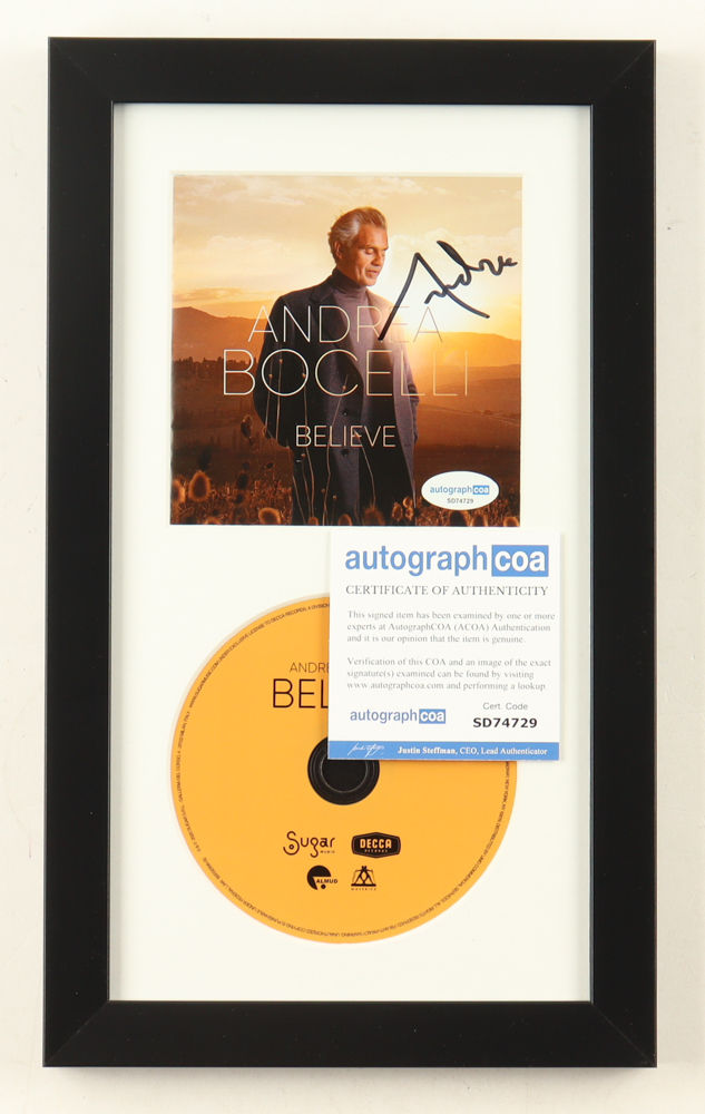 Andrea Bocelli Signed Custom Framed "Believe" CD Album Insert Display With Disc (ACOA) at PristineAuction.com Andrea Bocelli Signed Custom Framed "Believe" CD Album Insert Display With Disc (ACOA) at PristineAuction.com