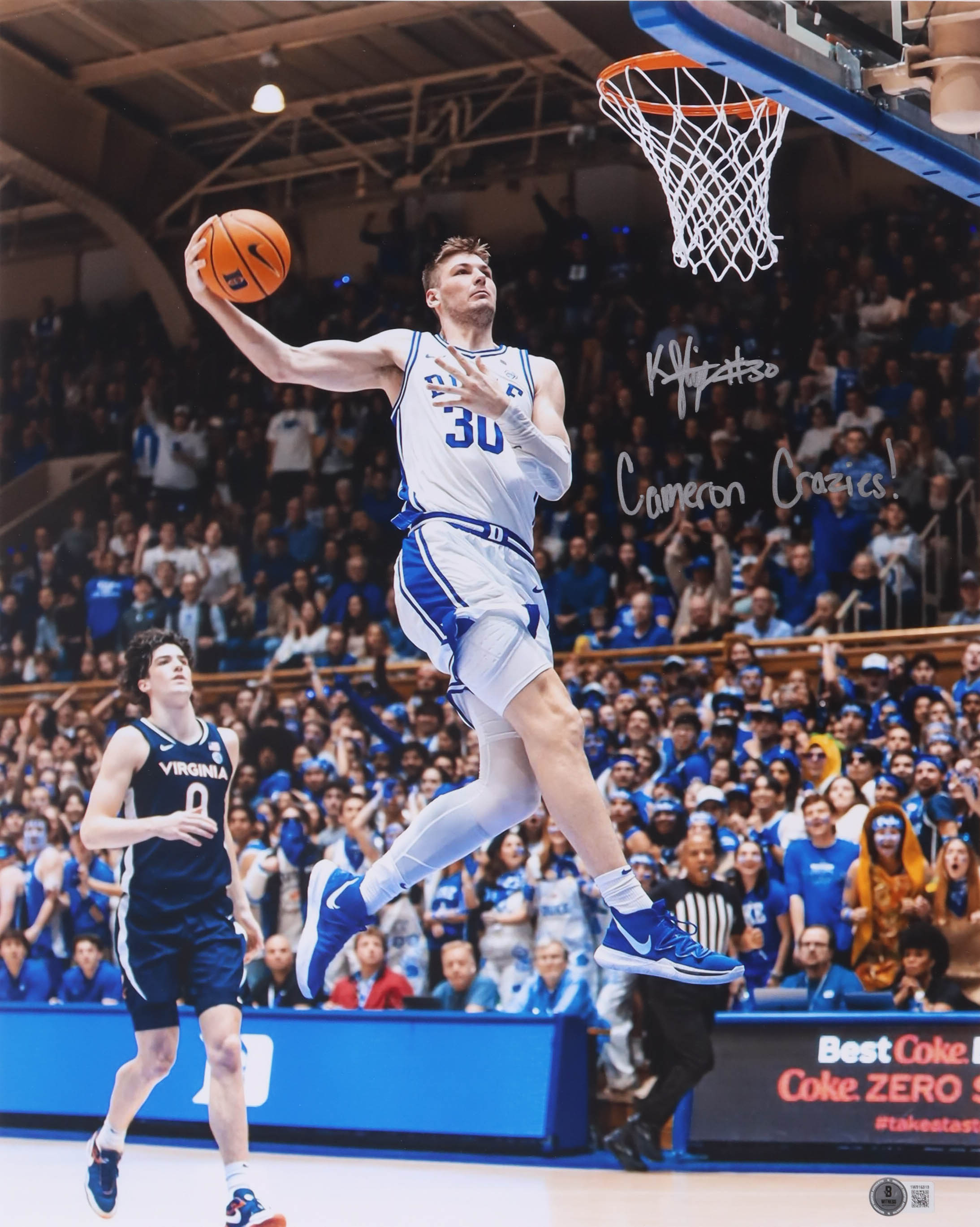 Kyle Filipowski Signed Duke Blue Devils 16x20 Photo Inscribed "Cameron Crazies!" (Beckett) at PristineAuction.com Kyle Filipowski Signed Duke Blue Devils 16x20 Photo Inscribed "Cameron Crazies!" (Beckett) at PristineAuction.com