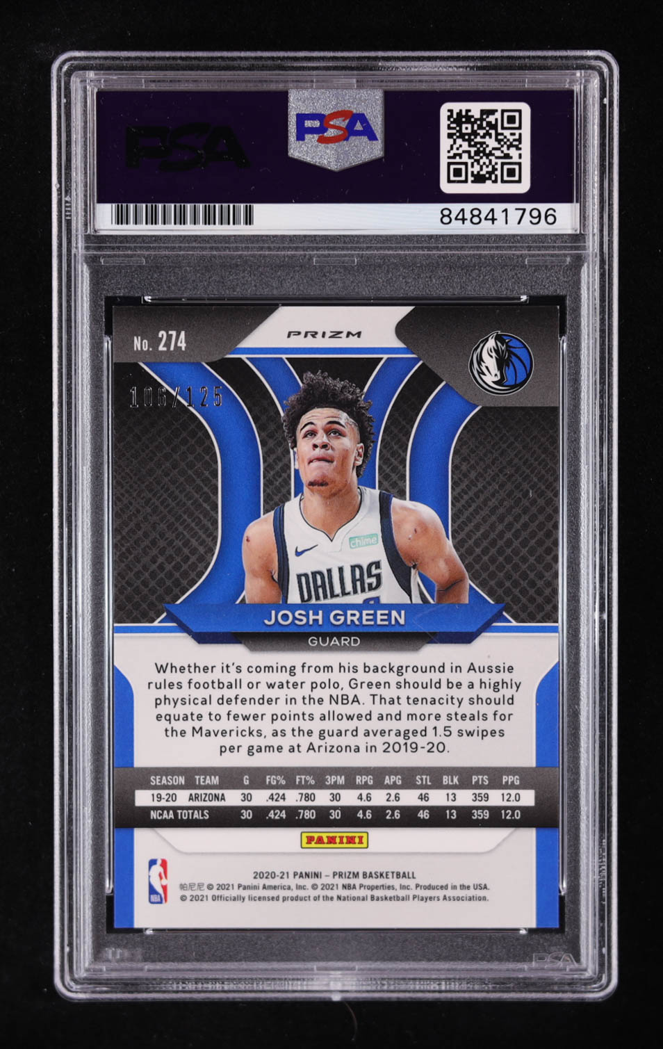 Josh Green 2020-21 Panini Prizm Prizms Fast Break Red #274 #106/125 RC (PSA | Auto Grade PSA 10) at PristineAuction.com Josh Green 2020-21 Panini Prizm Prizms Fast Break Red #274 #106/125 RC (PSA | Auto Grade PSA 10) at PristineAuction.com