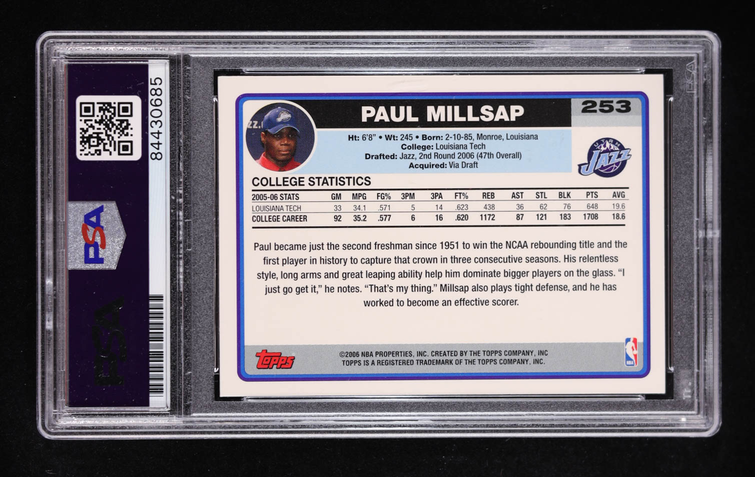 Paul Millsap Signed 2006-07 Topps #253 RC (PSA | Auto Grade PSA Authentic) at PristineAuction.com Paul Millsap Signed 2006-07 Topps #253 RC (PSA | Auto Grade PSA Authentic) at PristineAuction.com
