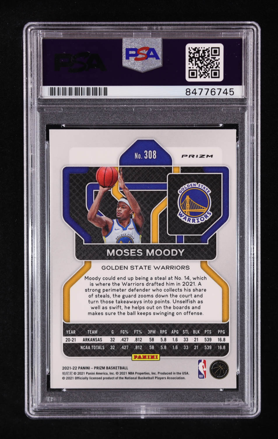 Moses Moody Signed 2021-22 Panini Prizm #308 RC (PSA | Auto Grade PSA 8) at PristineAuction.com Moses Moody Signed 2021-22 Panini Prizm #308 RC (PSA | Auto Grade PSA 8) at PristineAuction.com