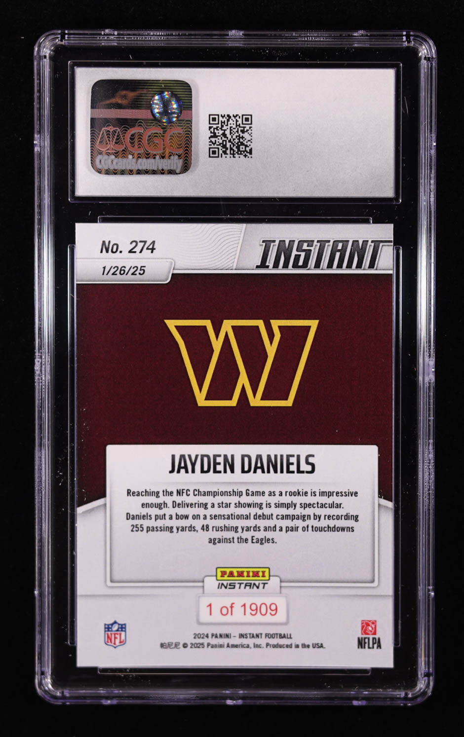 Jayden Daniels 2024 Panini Instant #274 RC (CGC 9.5) at PristineAuction.com Jayden Daniels 2024 Panini Instant #274 RC (CGC 9.5) at PristineAuction.com