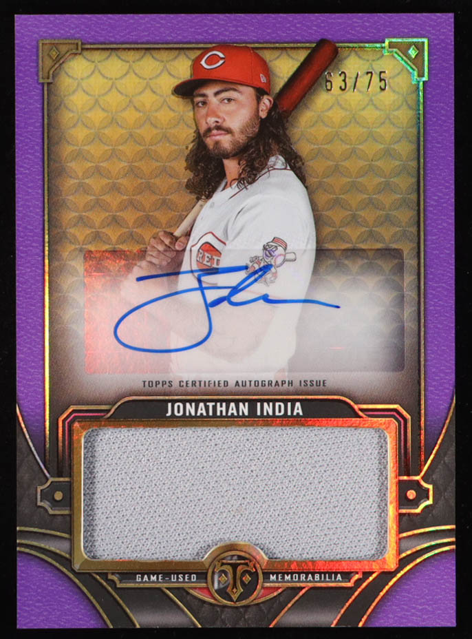 Jonathan India 2022 Topps Triple Threads Single Jumbo Relic Autographs Amethyst #ASJRJI #63/75 at PristineAuction.com Jonathan India 2022 Topps Triple Threads Single Jumbo Relic Autographs Amethyst #ASJRJI #63/75 at PristineAuction.com