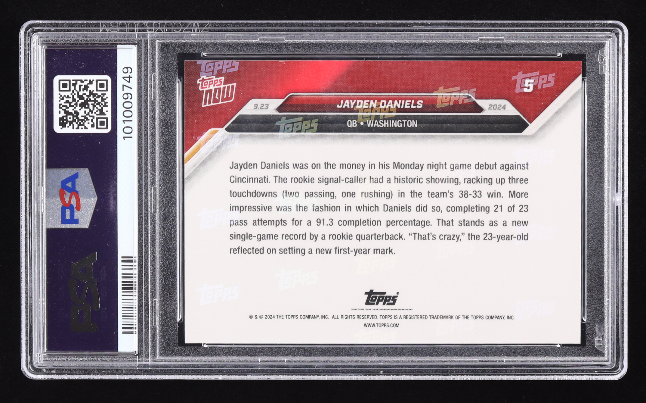 Jayden Daniels 2024 Topps Now #5 RC (PSA 9) at PristineAuction.com Jayden Daniels 2024 Topps Now #5 RC (PSA 9) at PristineAuction.com