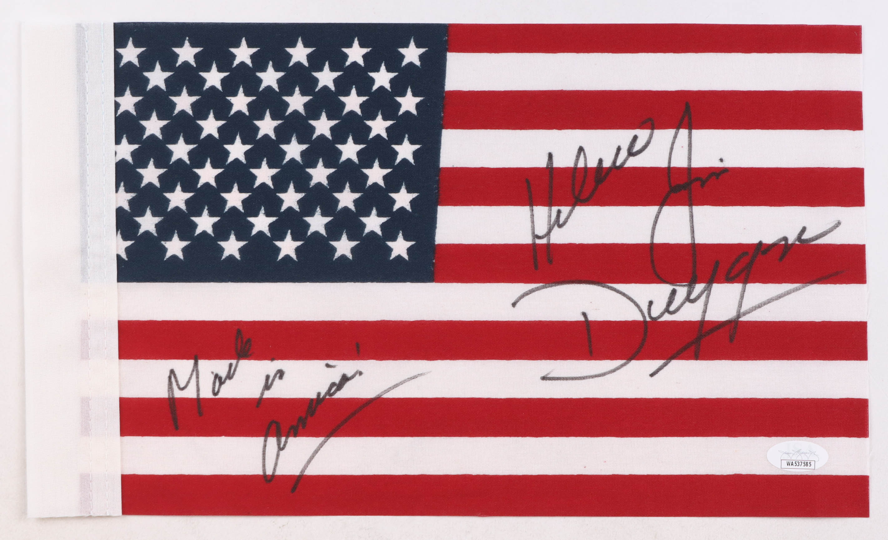 "Hacksaw" Jim Duggan Signed Mini American Flag Inscribed "Made In America!" (JSA) at PristineAuction.com "Hacksaw" Jim Duggan Signed Mini American Flag Inscribed "Made In America!" (JSA) at PristineAuction.com