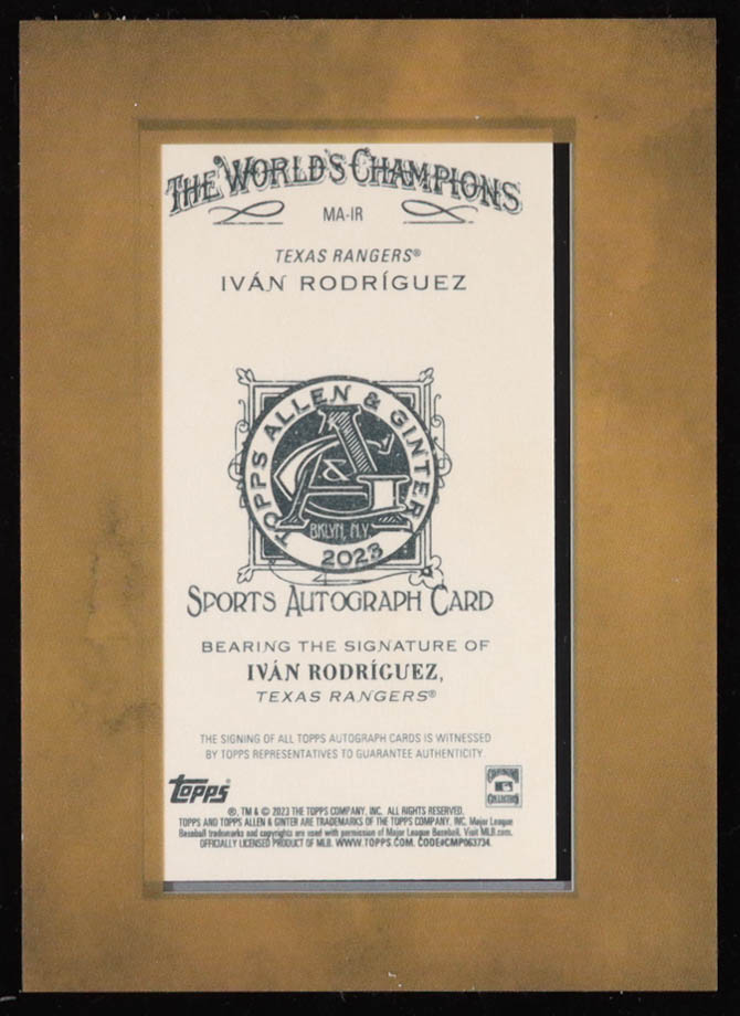 Ivan Rodriguez 2023 Topps Allen and Ginter Framed Mini Autographs #MAIR at PristineAuction.com Ivan Rodriguez 2023 Topps Allen and Ginter Framed Mini Autographs #MAIR at PristineAuction.com