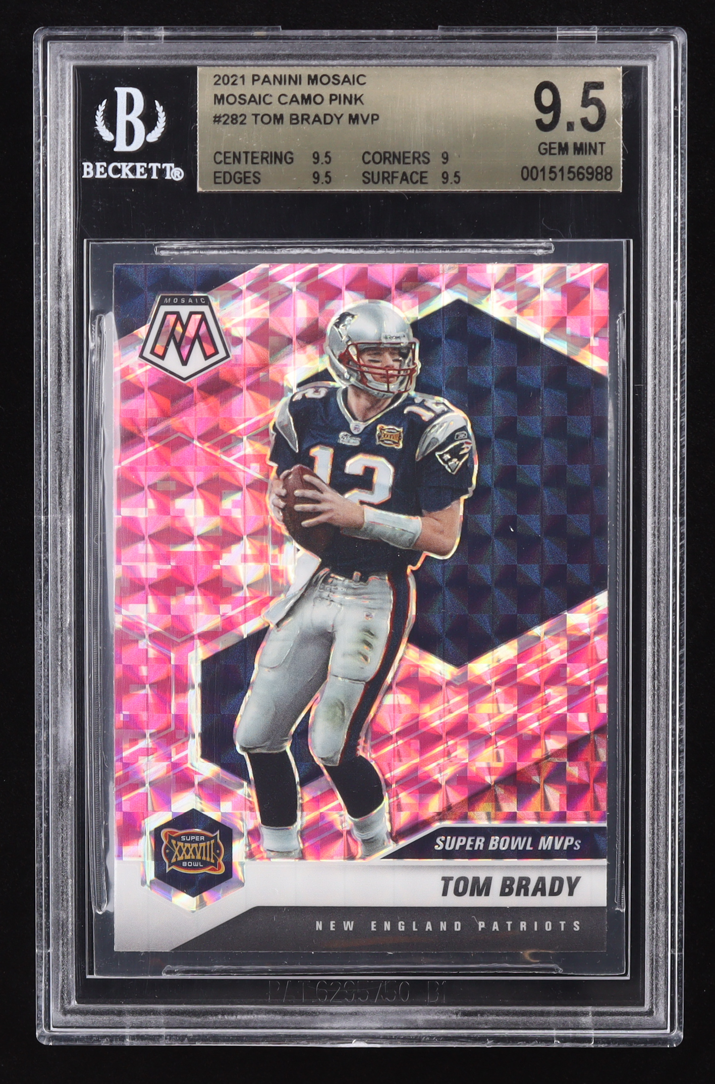 Tom Brady 2021 Panini Mosaic Mosaic Pink Camo #282 MVP (BGS 9.5) at PristineAuction.com Tom Brady 2021 Panini Mosaic Mosaic Pink Camo #282 MVP (BGS 9.5) at PristineAuction.com