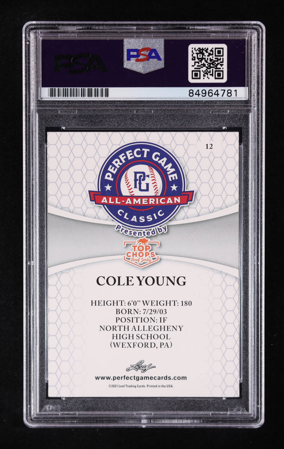 Cole Young Signed 2021 Leaf Perfect Game All-American #12 RC (PSA | Auto Grade PSA 10) at PristineAuction.com Cole Young Signed 2021 Leaf Perfect Game All-American #12 RC (PSA | Auto Grade PSA 10) at PristineAuction.com