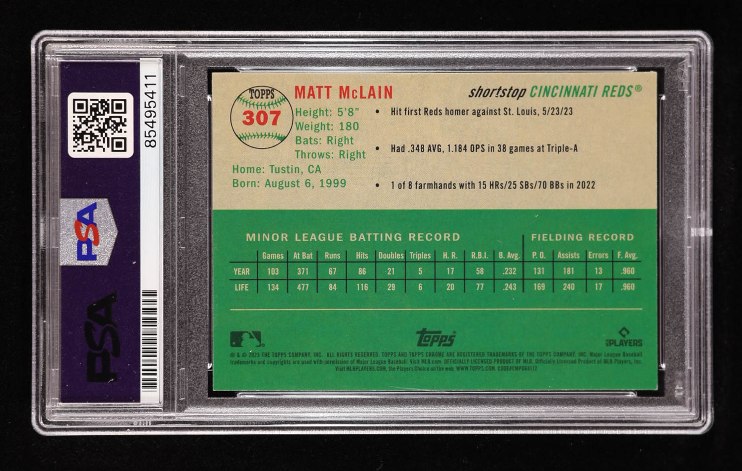 Matt McLain Signed 2023 Topps Chrome Platinum Anniversary #307 RC (PSA Authentic) at PristineAuction.com Matt McLain Signed 2023 Topps Chrome Platinum Anniversary #307 RC (PSA Authentic) at PristineAuction.com