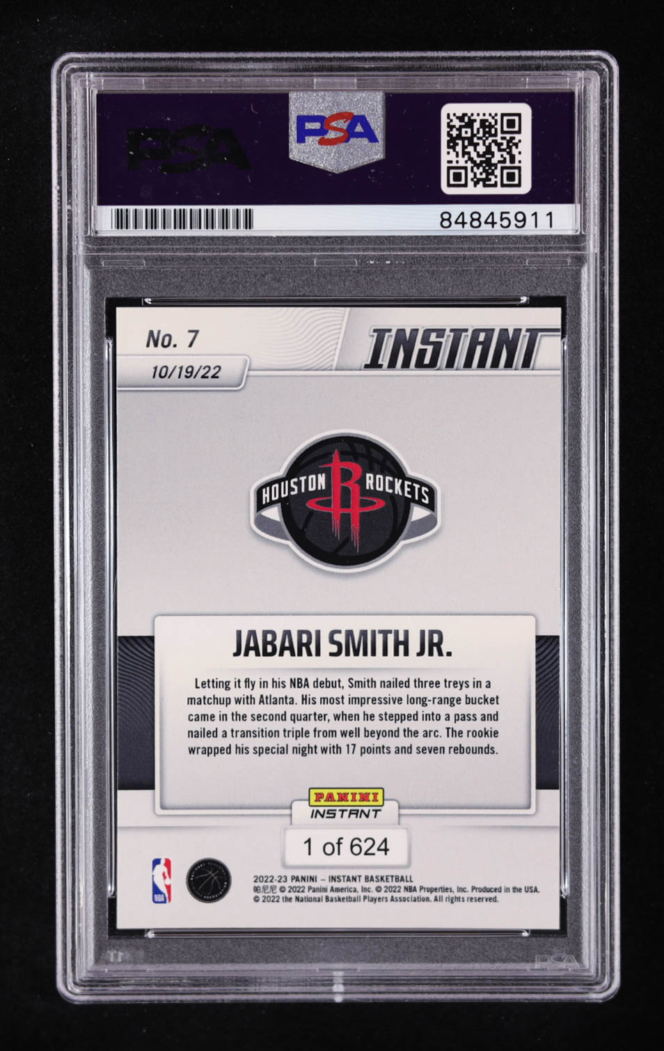 Jabari Smith Jr. Signed 2022-23 Panini Instant #7 RC (PSA | Auto Grade PSA Authentic) at PristineAuction.com Jabari Smith Jr. Signed 2022-23 Panini Instant #7 RC (PSA | Auto Grade PSA Authentic) at PristineAuction.com