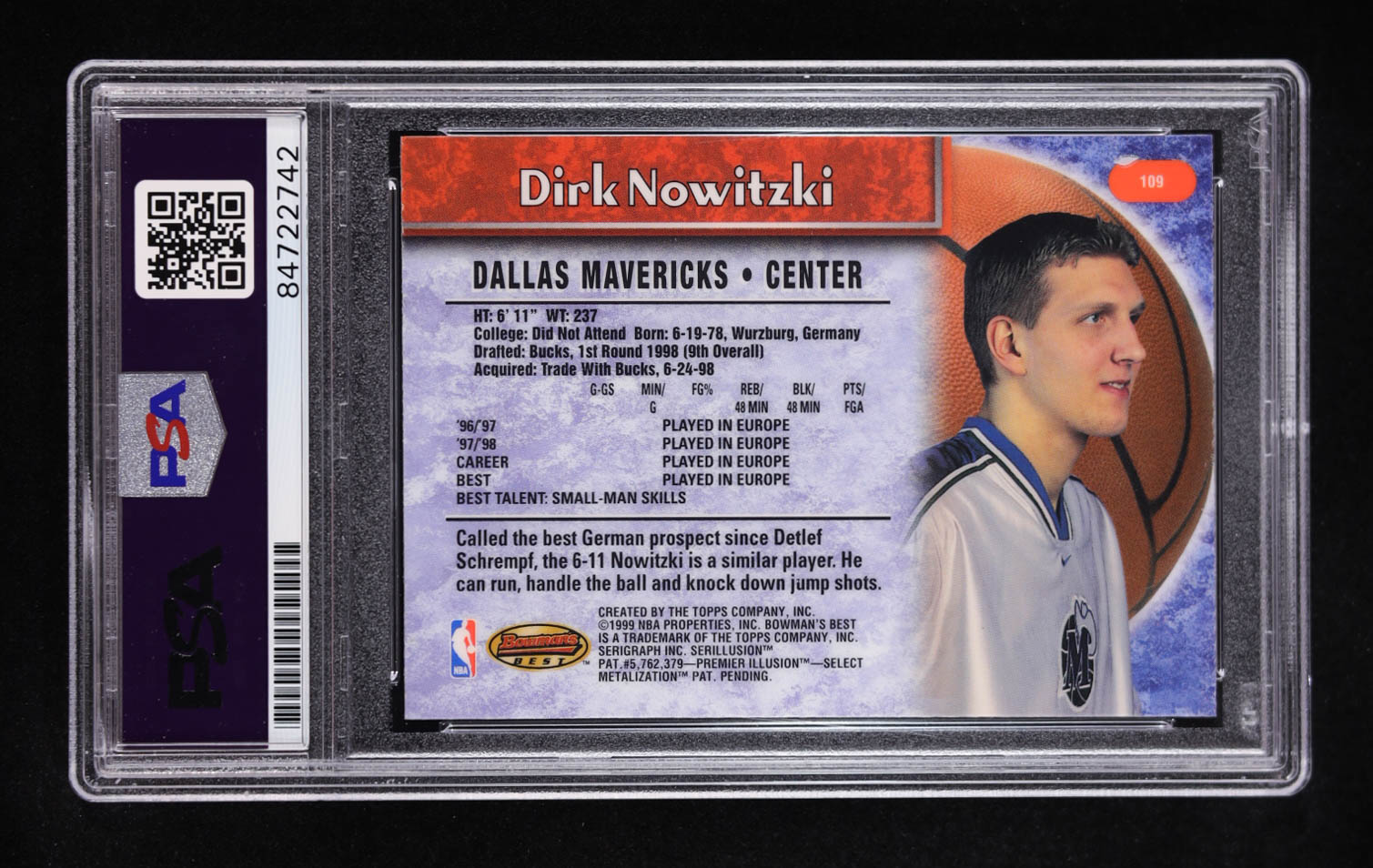 Dirk Nowitzki Signed 1998-99 Bowman's Best #109 RC (PSA | Auto Grade PSA Authentic) at PristineAuction.com Dirk Nowitzki Signed 1998-99 Bowman's Best #109 RC (PSA | Auto Grade PSA Authentic) at PristineAuction.com