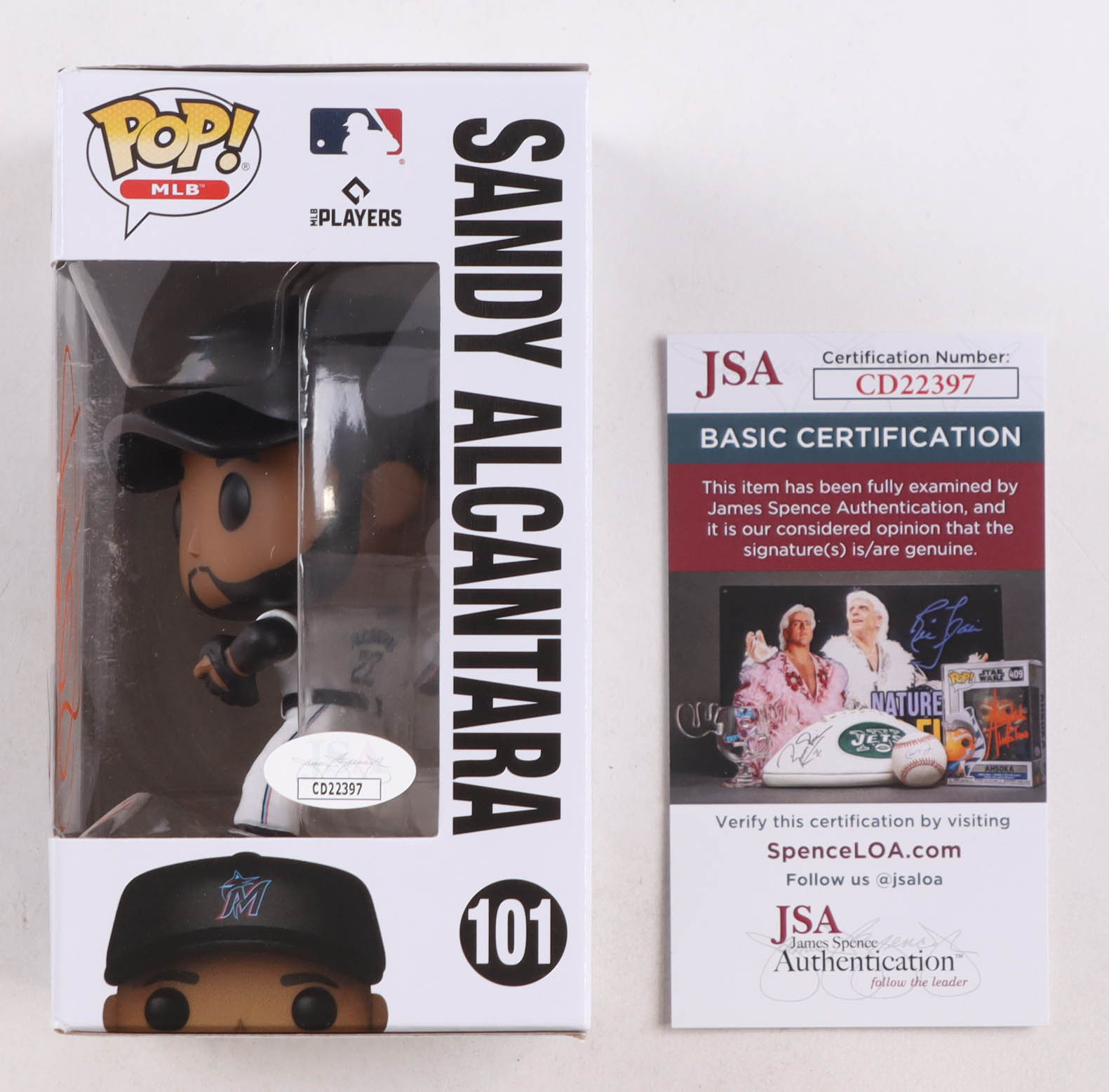 Sandy Alcántara Signed Marlins #101 Funko Pop! Vinyl Figure (JSA) at PristineAuction.com Sandy Alcántara Signed Marlins #101 Funko Pop! Vinyl Figure (JSA) at PristineAuction.com