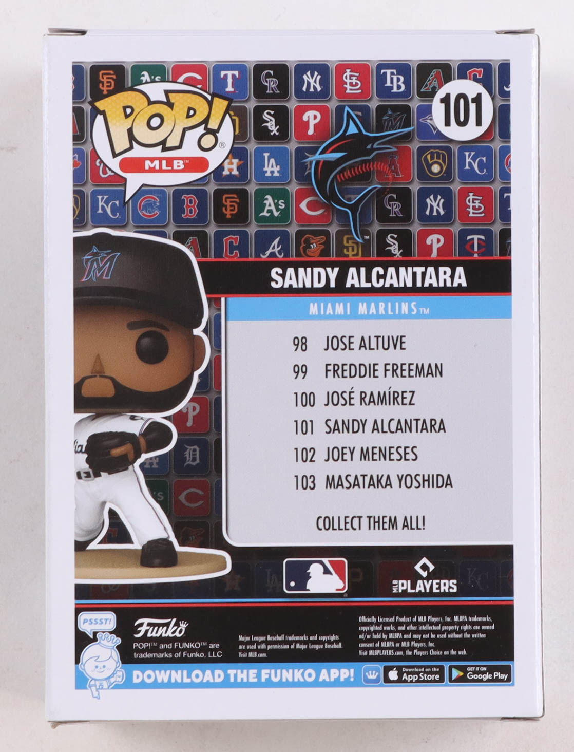 Sandy Alcántara Signed Marlins #101 Funko Pop! Vinyl Figure (JSA) at PristineAuction.com Sandy Alcántara Signed Marlins #101 Funko Pop! Vinyl Figure (JSA) at PristineAuction.com