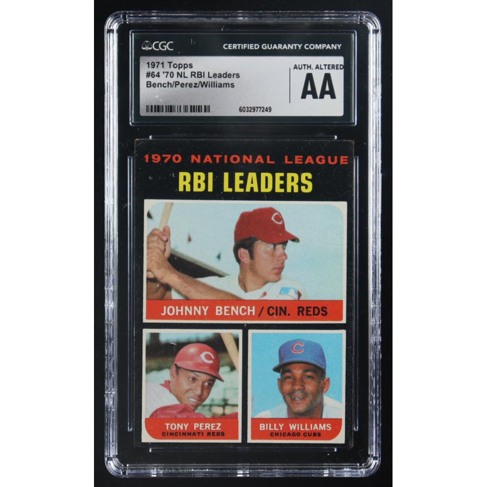 Johnny Bench / Tony Perez / Billy Williams 1971 Topps #64 / NL RBI Leaders (CGC AA) at PristineAuction.com