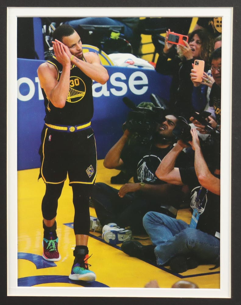 Stephen Curry Signed Custom Framed Jersey Display With (4) Warriors NBA Champions Pins & (2) Warriors Logo Patches (JSA) at PristineAuction.com Stephen Curry Signed Custom Framed Jersey Display With (4) Warriors NBA Champions Pins & (2) Warriors Logo Patches (JSA) at PristineAuction.com
