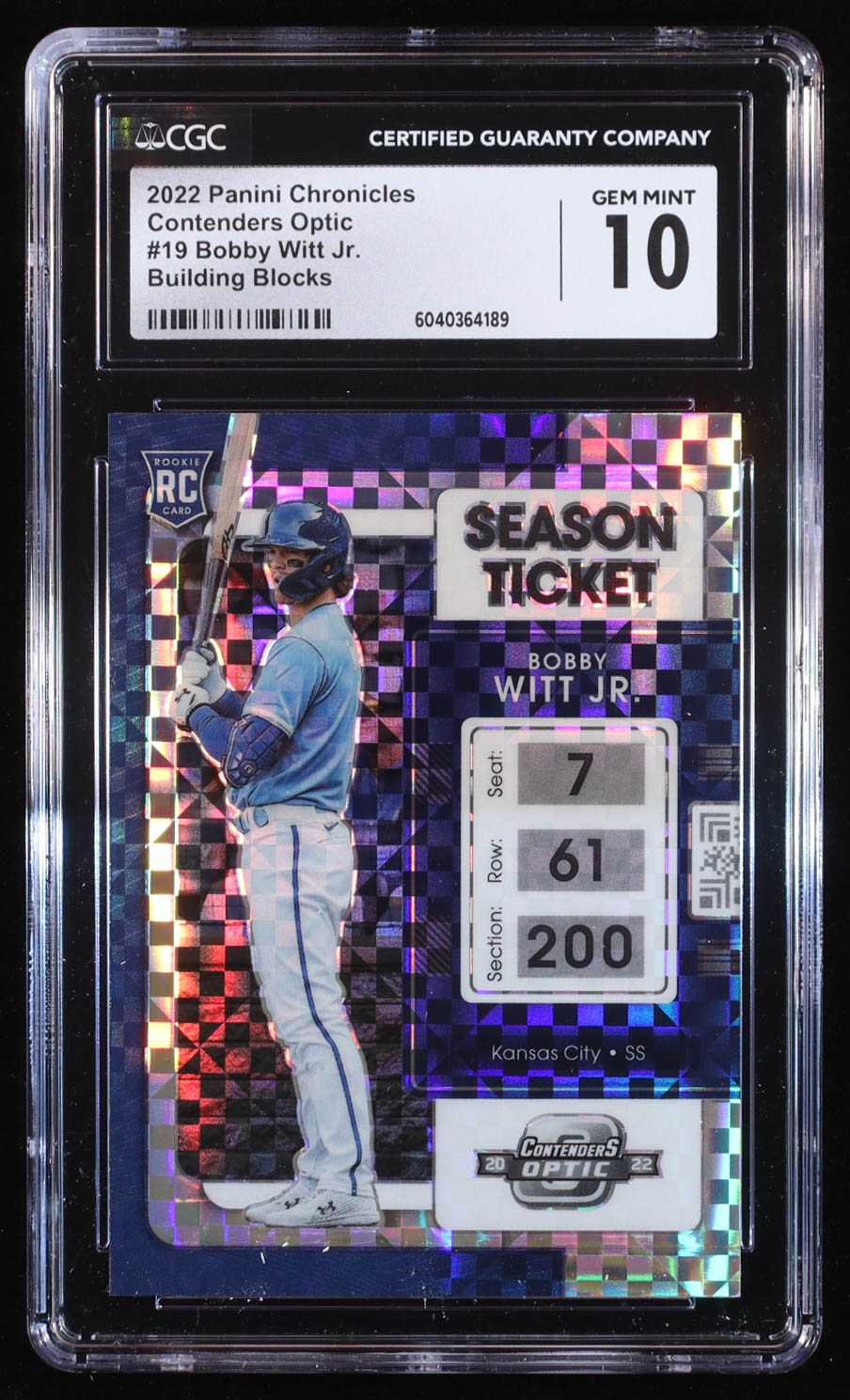 Bobby Witt Jr. 2022 Panini Chronicles Contenders Optic Building Blocks #19 RC (CGC 10) at PristineAuction.com Bobby Witt Jr. 2022 Panini Chronicles Contenders Optic Building Blocks #19 RC (CGC 10) at PristineAuction.com
