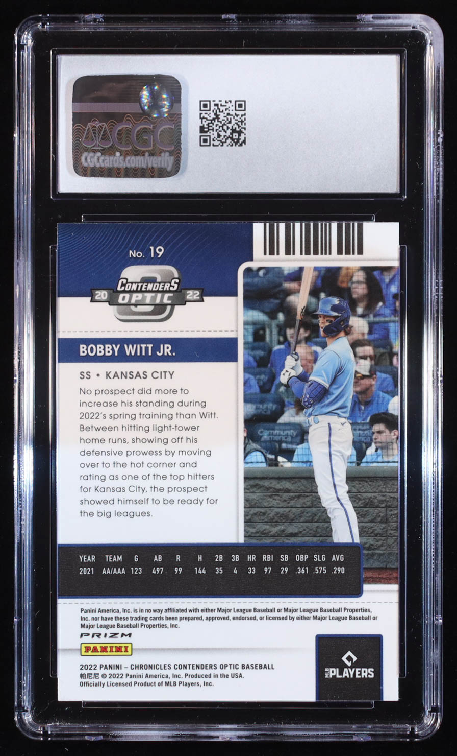 Bobby Witt Jr. 2022 Panini Chronicles Contenders Optic Building Blocks #19 RC (CGC 10) at PristineAuction.com Bobby Witt Jr. 2022 Panini Chronicles Contenders Optic Building Blocks #19 RC (CGC 10) at PristineAuction.com