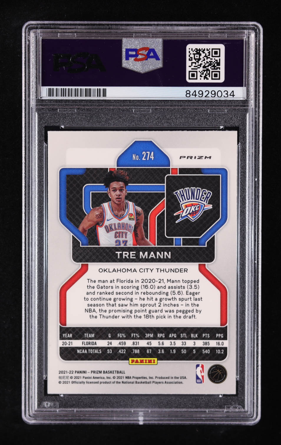 Tre Mann Signed 2021-22 Panini Prizm #274 RC (PSA | Auto Grade PSA 10) at PristineAuction.com Tre Mann Signed 2021-22 Panini Prizm #274 RC (PSA | Auto Grade PSA 10) at PristineAuction.com
