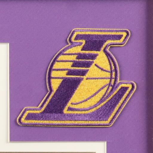 Kobe Bryant Lakers Custom Framed Jersey Display With LE 2000, 2002 & 2010 Championship Pins, (2) Cloth Team Logo Patches & (2) Photos at PristineAuction.com Kobe Bryant Lakers Custom Framed Jersey Display With LE 2000, 2002 & 2010 Championship Pins, (2) Cloth Team Logo Patches & (2) Photos at PristineAuction.com