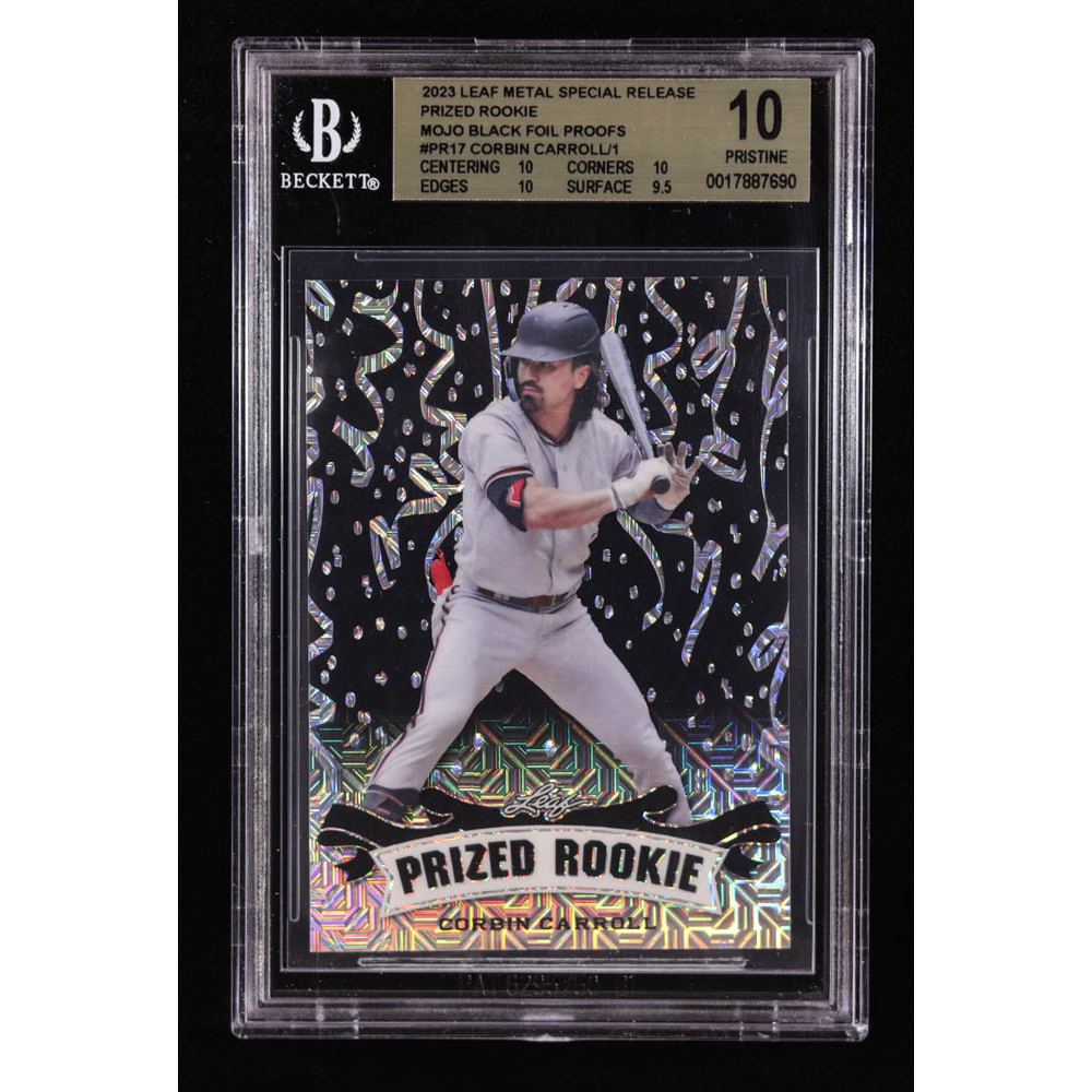 Corbin Carroll 2023 Leaf Metal Special Release Prized Rookie Mojo Black Foil Proofs #PR17 RC #1/1 (BGS 10) at PristineAuction.com