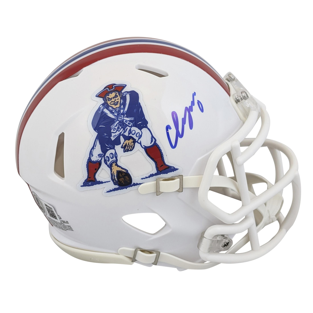 Christian Gonzalez Signed Patriots Throwback Speed Mini Helmet (Beckett) at PristineAuction.com