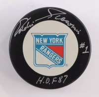 Eddie Giacomin Signed Rangers Logo Hockey Puck Inscribed "H.O.F. 87" (Beckett) at PristineAuction.com