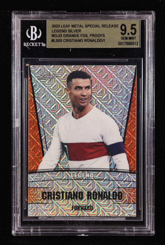 Cristiano Ronaldo 2023 Leaf Metal Special Release Legend Silver Mojo Orange Foil Proofs #LS05 #1/1 (BGS 9.5) at PristineAuction.com Cristiano Ronaldo 2023 Leaf Metal Special Release Legend Silver Mojo Orange Foil Proofs #LS05 #1/1 (BGS 9.5) at PristineAuction.com