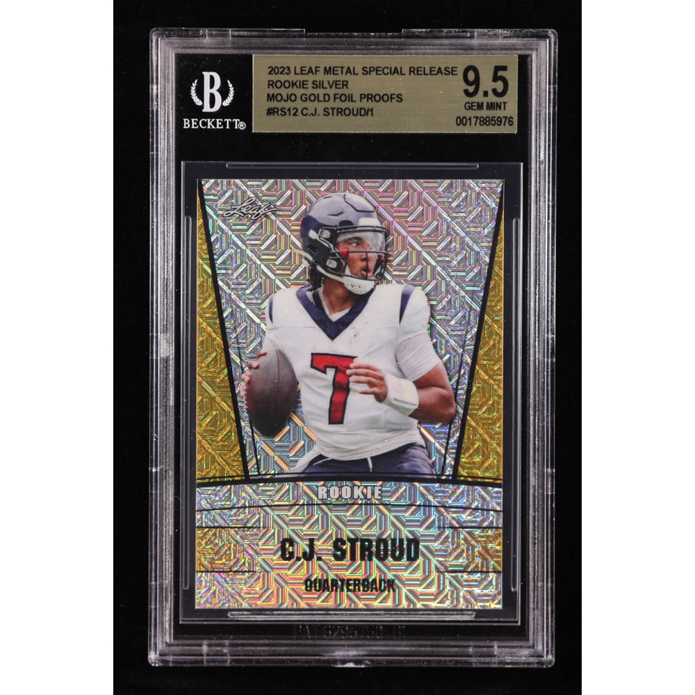 CJ Stroud 2023 Leaf Metal Special Release Rookie Silver Mojo Gold Foil Proofs #RS12 RC #1/1 (BGS 9.5) at PristineAuction.com