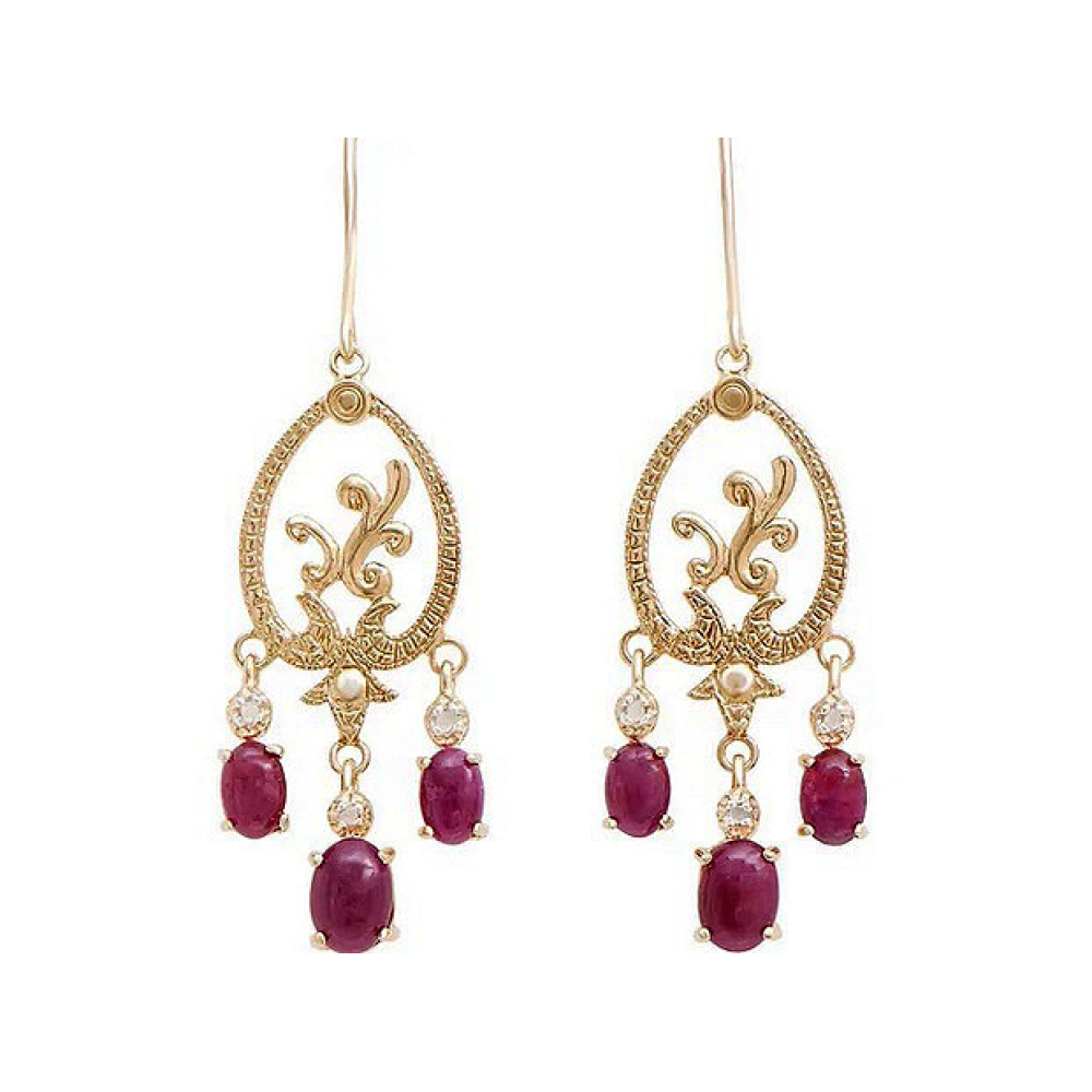 3.03 Total CTW Pair of (2) Diamond & Ruby 18K Yellow Gold Plated Sterling Silver Earrings I, I3 (GLS) at PristineAuction.com