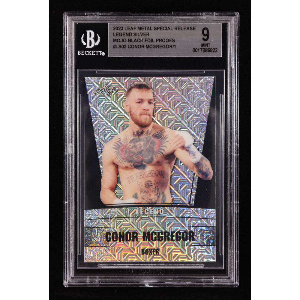 Conor McGregor 2023 Leaf Metal Special Release Legend Silver Mojo Black Foil Proofs #LS03 #1/1 (BGS 9) at PristineAuction.com