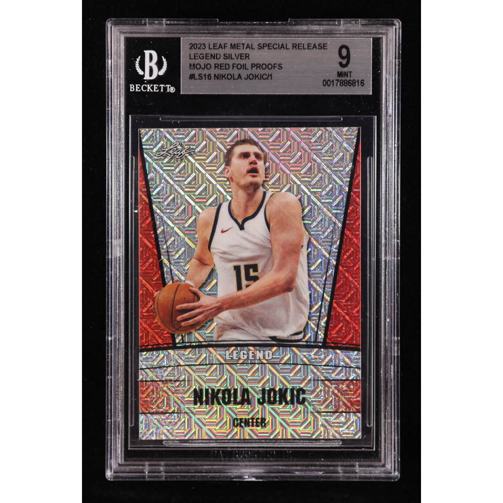 Nikola Jokic 2023 Leaf Metal Special Release Legend Silver Mojo Red Foil Proofs #LS16 #1/1 (BGS 9) at PristineAuction.com