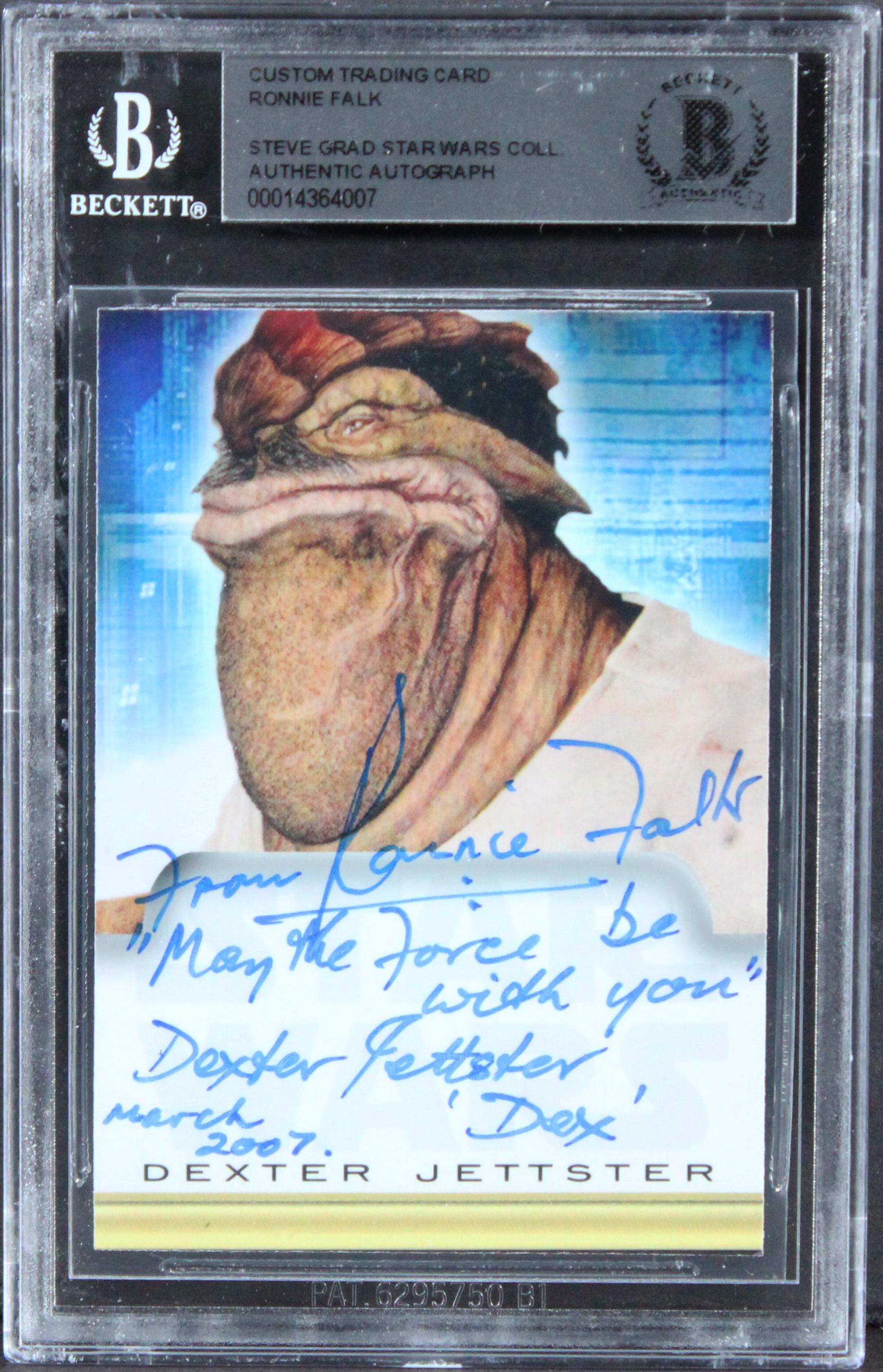 Ronald Falk Signed "Star Wars" Custom Trading Card Inscribed "May The Force Be With You", "Dexter Jettster", "March 2007" & "Dex" (BGS) at PristineAuction.com Ronald Falk Signed "Star Wars" Custom Trading Card Inscribed "May The Force Be With You", "Dexter Jettster", "March 2007" & "Dex" (BGS) at PristineAuction.com