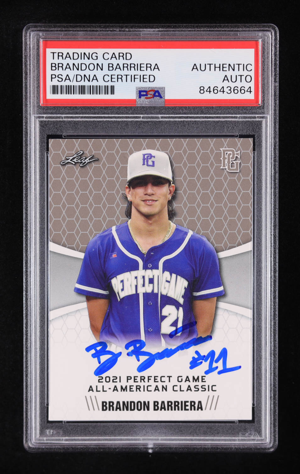 Brandon Barriera Signed 2021 Leaf Perfect Game All-American #6 RC (PSA | Auto Grade PSA Authentic) at PristineAuction.com Brandon Barriera Signed 2021 Leaf Perfect Game All-American #6 RC (PSA | Auto Grade PSA Authentic) at PristineAuction.com