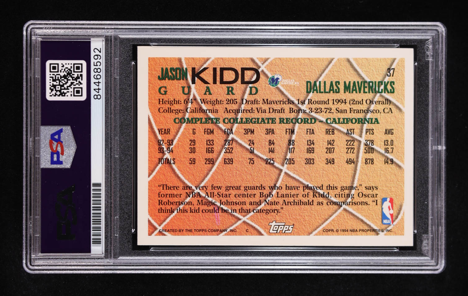 Jason Kidd Signed 1994-95 Topps #37 RC (PSA | Auto Grade PSA Authentic) at PristineAuction.com Jason Kidd Signed 1994-95 Topps #37 RC (PSA | Auto Grade PSA Authentic) at PristineAuction.com