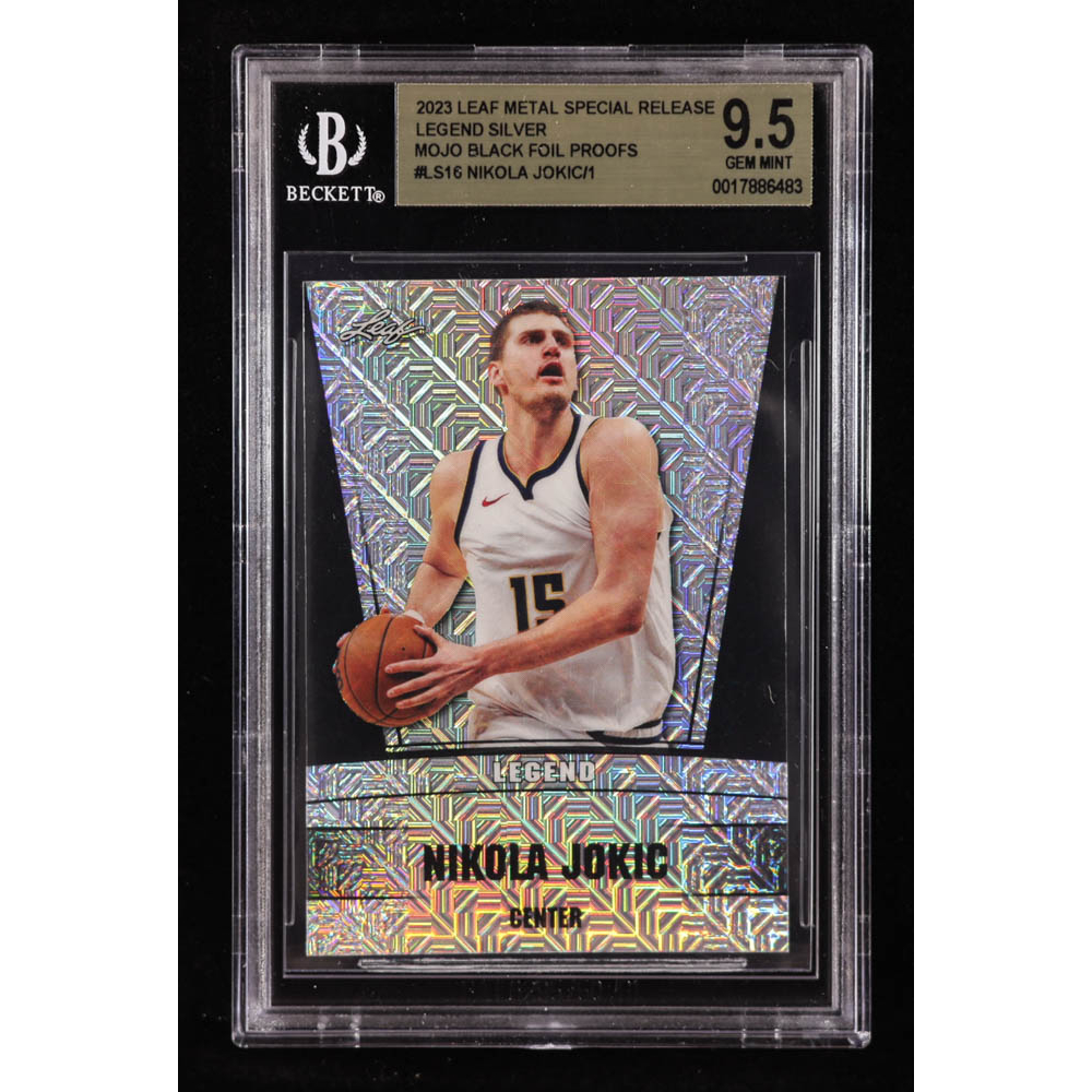 Nikola Jokic 2023 Leaf Metal Special Release Legend Silver Mojo Black Foil Proofs #LS16 #1/1 (BGS 9.5) at PristineAuction.com