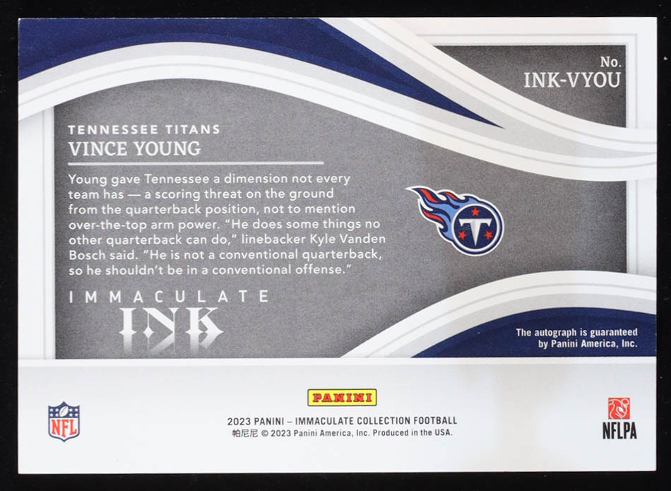 Vince Young Signed 2023 Immaculate Collection Immaculate Ink #3 #22/49 at PristineAuction.com Vince Young Signed 2023 Immaculate Collection Immaculate Ink #3 #22/49 at PristineAuction.com